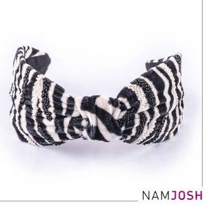 NAMJOSH Zebra Print Velvet Headband w Beading